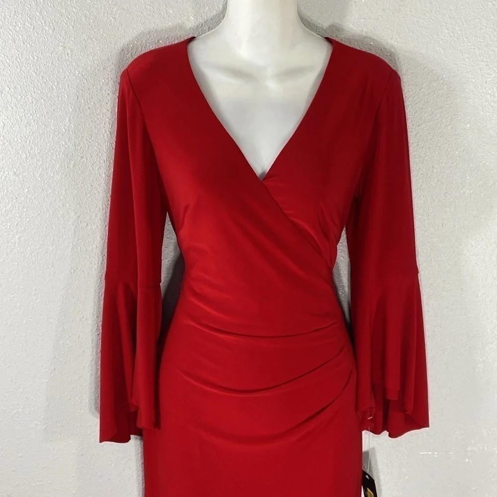 NWT Ralph Lauren red jersey faux wrap bell sleeve dress 6 AA30